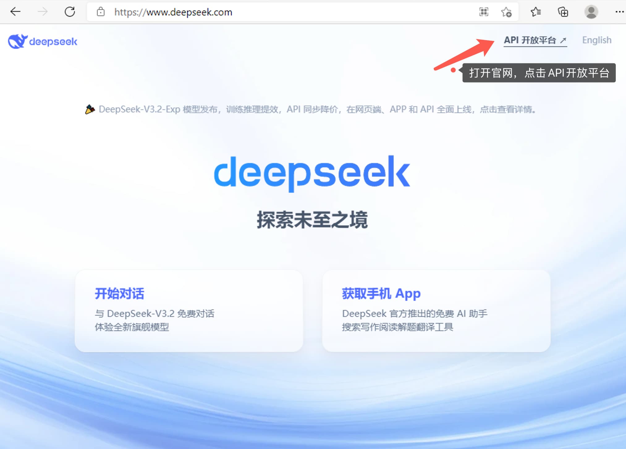 打开官网,点击 API 开放平台 打开官网,点击 API 开放平台